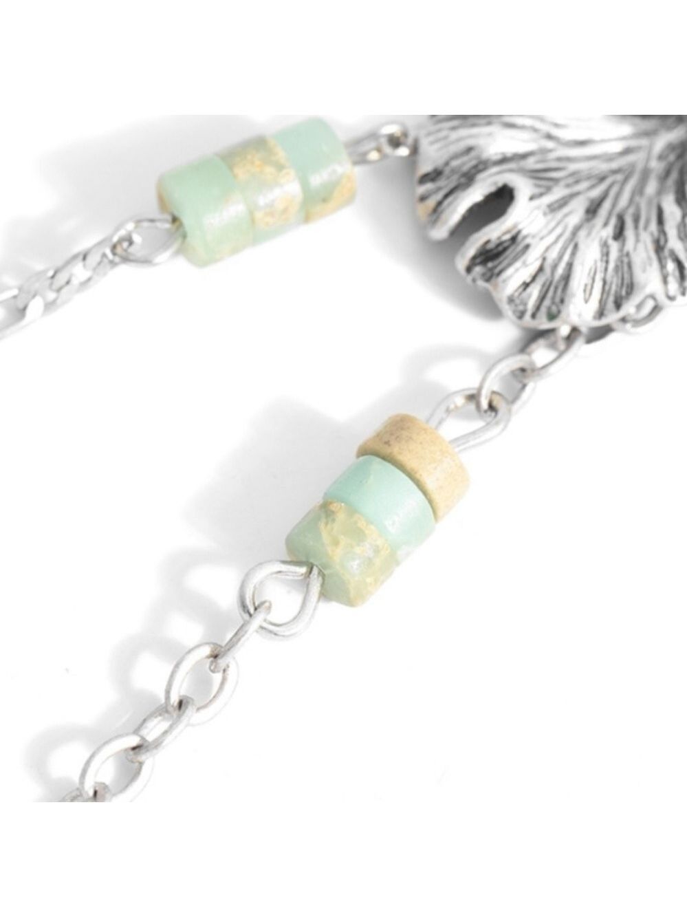 Amazonite Jasper Beaded Dangle Chain Earrings Silver Leaf Artisan - Picture 4 of 5